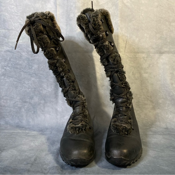 The North Face Tall Lace Up Leather Faux Fur Lined Black Women's Boots Sz 7.5 - Picture 2 of 8